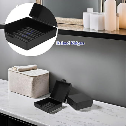 Soap Holder 2 Pack, Shower Bar Case Box Fit Dr Squatch, Waterproof Travel Container with Lid, Square Bathroom Soap Dish for Camping Gym Outdoor Traveling (Black)