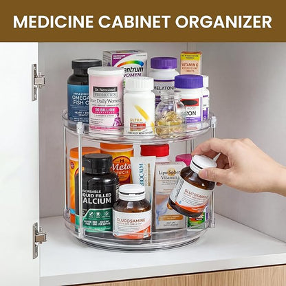 2 Set 2 Tier Non-Skid Acrylic Lazy Susan Organizer - Rotating Spice Rack - Turntable Spinning Organization for Kitchen, Pantry, Countertop, Closet, Bathroom, Vanity, Medicine Cabinet Organizing, 10''