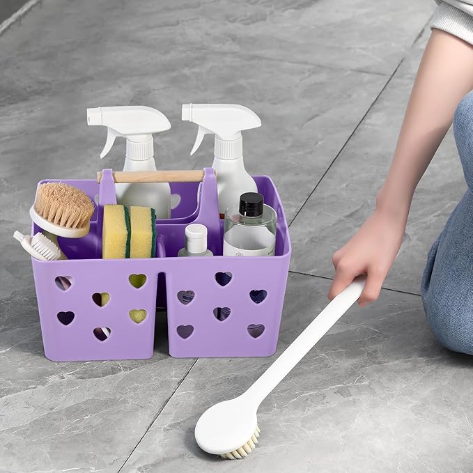Anyoifax Portable Shower Caddy Plastic Shower Basket Organizer Divided Bathroom Caddy Storage Cleanning Caddy Tote with Handle for College, Dorm Room, Kitchen, Purple