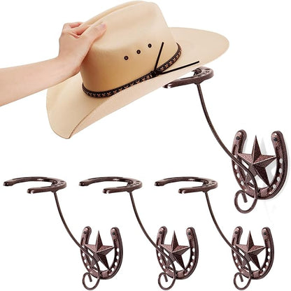 Cowboy Hat Organizer Rack for Wall 4 Pack Metal Cowboy Hat Holder Wall Mounted Iron Western Wall Decor Horseshoe Hat Hanger for Storage and Display at Closet Bedroom Living Room