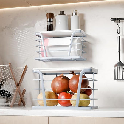 TIDIIABODE 2 Pack Gray Trash Bag Organizer for Kitchen and Pantry, Upgraded Stackable Metal Garbage Bag Holder with Bamboo Top, Modern Under Sink Storage Dispenser for Laundry Room, Garage
