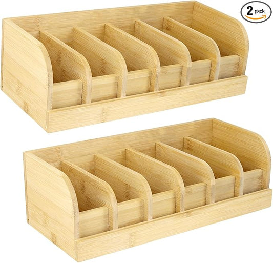 SINJEUN 2 PCS Bamboo Belt Organizer, 6 Compartments Belt Storage Organizer for Closet and Drawer, Belt Display Box for Men Women