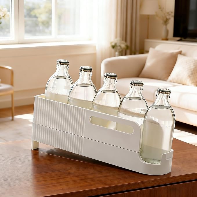 Refrigerator Drink Holder - Soda and Juice Can Organizer for Chilled Storage | Transparent PET Material with Feed Design, Compact Stackable System, Kitchen Cooling Management 13.3in