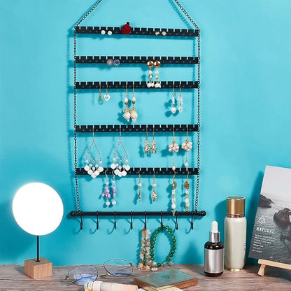 NBEADS Wall Hanging Jewelry Organizer, Earring Necklace Holder with Hanging Hooks for Earrings, Necklaces, Bracelets