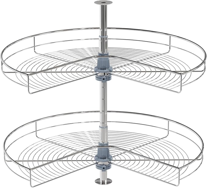 Dowell Base Cabinet Kidney Shape Dia.32 270° Lazy Susan, 2 Shelves, Kitchen Base Corner Cabinet Organizer (Chrome 4001 270 32)