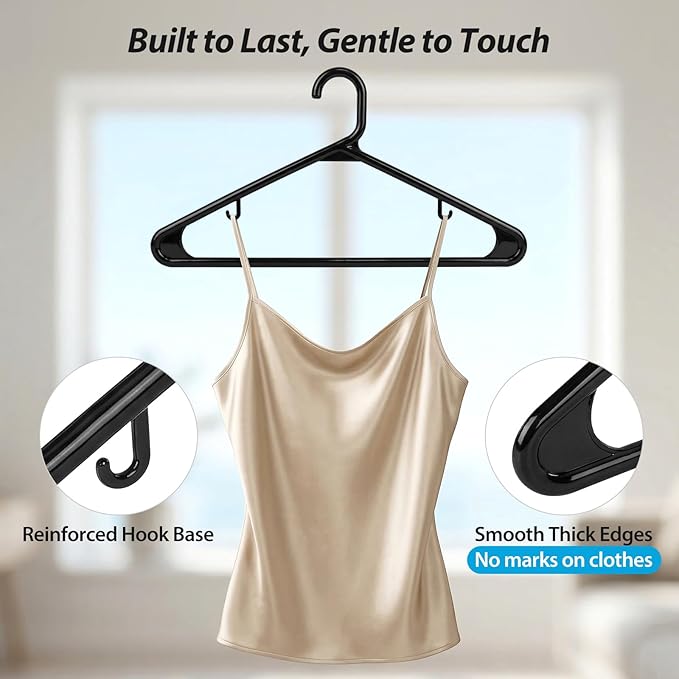 Heavy Duty Plastic Hangers – Super Thick & Reinforced with 20lb Capacity for Coats, Jackets, Pants – Durable Non-Slip Closet Hangers for Heavy Clothing (Black, 30 Pack)