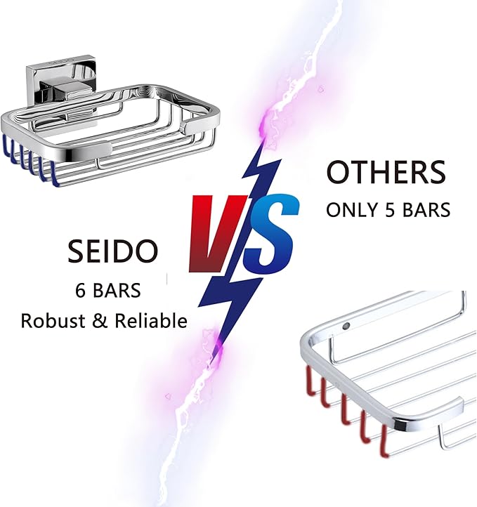 SEIDO Soap Dish for Shower, 304 Stainless Steel Bar Soap Holder for Bathroom & Kitchen, Polished Chrome Soap Tray for Shower, 4.8" L x 3.2" W Internal