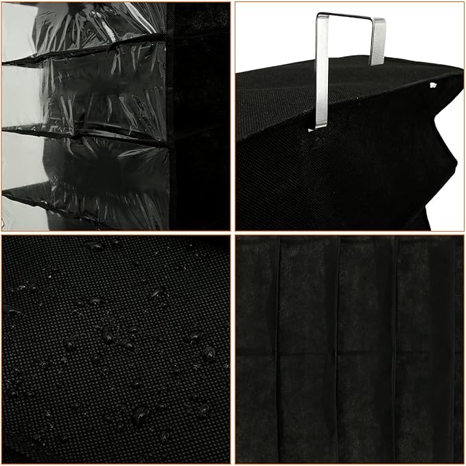 Over the Door Shoe Shelves 26 Section Space Saving Hanging Shoe Organizer with Hooks Clear Window Foldable Shoe Display Shelves Stand for Shoes Hat Toys Home (Black)