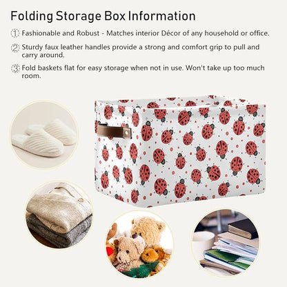 Ladybug Storage Basket Bin, Large Cube Storage Box Canvas Collapsible Storage Organizer for Home Office Closet - 15 L x 11 W x 9.5 H