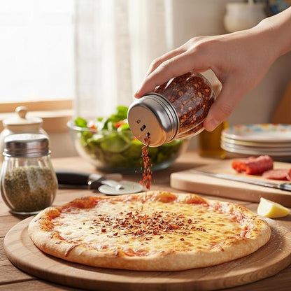 Oblivion Spice Box 2 Pcs – Oregano & Chilli Flakes Dispenser Set – Unbreakable Plastic Spices Shaker with Stainless Steel Lid – BPA-Free & Reusable Easy Pour Seasoning Jars for Kitchen & Dining Table