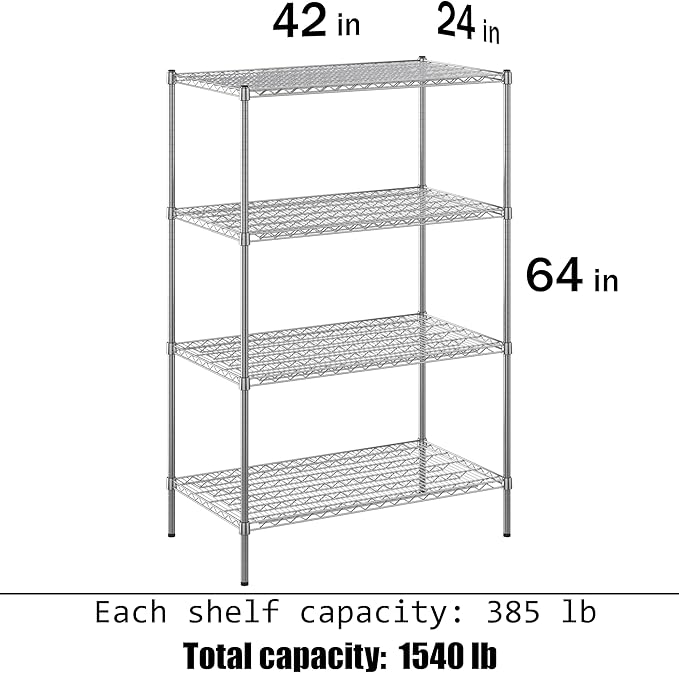 24" Deep x 42" Wide x 64" Height Wire Shelving Kit | 4-Tier | NSF Commercial Storage Rack Unit
