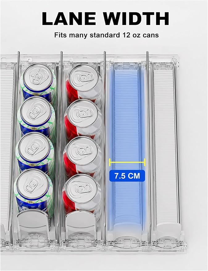 Automatic Can Dispenser for Refrigerator, Beverage Can Organizer Rack, Rolling Soda Drink Holder, Fridge Storage for Soda, Beer and Energy Drink Cans(7.5 x 59 cm)