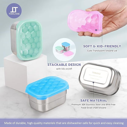 Tanjiae Snack Pro - Small (1 CUP) Stainless Steel Snack Containers for Kids | Easy Open Leak Proof Food Containers with Silicone Lids - Perfect Metal Toddler Lunch Box for Daycare and School (8oz)