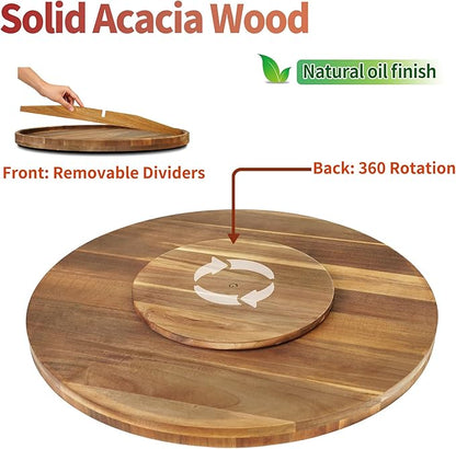 Utoplike Large Acacia Lazy Susan for Table Top, Rotating Round Serving Tray, 17.7'' Wood Charcuterie Board with Raised Edge and Removable Dividers for Cheese, Snacks, and Parties
