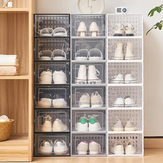 TIDTALEO Shoe Storage Boxes 3pcs 34X15.5X24Cm Plastic Shoe Organizer Dustproof Moisture Resistant for High-Top Sneakers and Boots Home Closet
