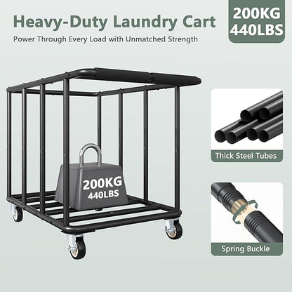 FAVOOSTY 470L Heavy Duty Commercial Laundry Cart with Wheels,Industrial Rolling Laundry Hamper, Extra Large Laundry Basket, Metal Frame for Hotel/Hospital/Home, 440lbs (Blue)