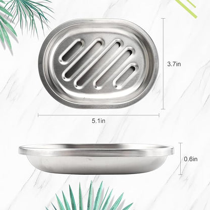 Soap Dishes Stainless Steel Soap Dish Chrome Soap Dish for Bathroom Double Layer Draining, Soap Box with Drainage, Shower Countertop Soap Holder Tray (Striped)