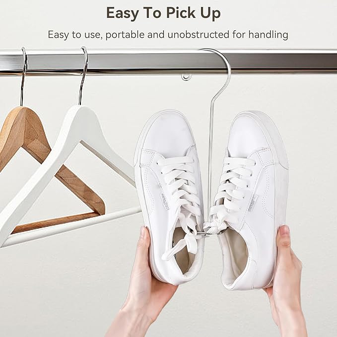 HERCHR 5 Pack Shoes Hangers Hanging Drying Rack, Hanging Shoe Organizers Shoe Hooks for Closet Organizer Storage(Silver)