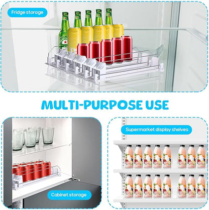 Drink Organizer for Fridge,Automatic Smooth Pusher Glide Fridge Organizer, Soda Dispenser with Width Adjustable, Beverage Organizer for Freezers, Supermarkets, Retail Stores