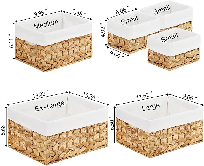 Vagusicc Wicker Storage Basket, 6 Pack Baskets for Organizing, Water Hyacinth Storage Basket, Rectangular Wicker Baskets for Storage Shelves, Cube Storage Bins For Closet/Clothes/Dresser