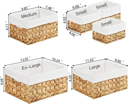 Vagusicc Wicker Storage Basket, 6 Pack Baskets for Organizing, Water Hyacinth Storage Basket, Rectangular Wicker Baskets for Storage Shelves, Cube Storage Bins For Closet/Clothes/Dresser