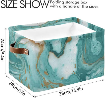 Turquoise Marble Texture Basket Bin Large Storage Basket Toy Basket Canvas Storage Basket Clothes Basket Decorative Basket for Home Office (15x11x9.5inch,2PACK)