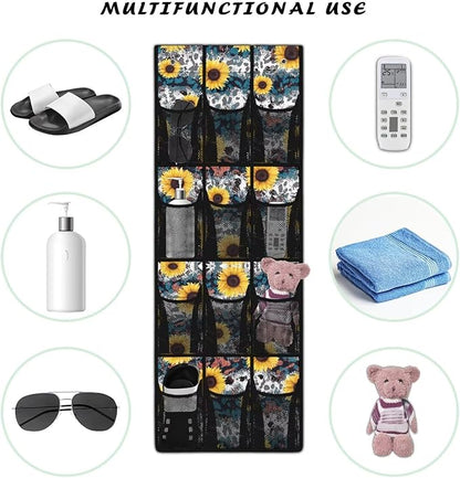ZUXONGSYCowhide Speckled Pattern Over The Door Shoe Organizer Easy to Install Door Hanger Organizer for BedRoom Sunflower Multi-Funtion Storage Bag 12 Pockets Multi-Pocket Shoe Holder Hanger