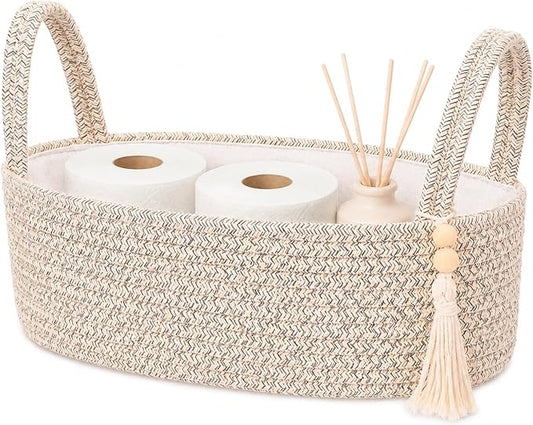 ABenkle Small Storage Basket, Jute Rope Woven Toilet Paper Tray Organizer for Toilet Tank Top, Boho Bathroom Decor Holder for Shelf Bedroom Living Room -13x6x4 Inches