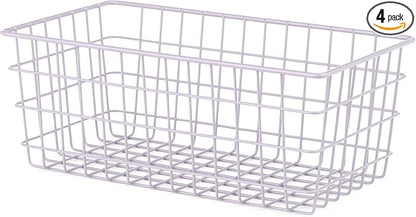 Whitmor 4 Pack Lavender Wire Storage Baskets for Organizing Office, Metal Storage for Pantry, Kitchen Bins & Freezer