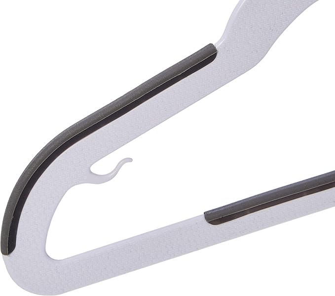 Amazon Basics Plastic Kids Clothes Hangers, Non-Slip, White and Black, 12.8" x 8" x 0.2", 30-Pack