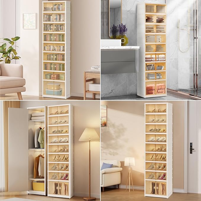 Portable Extra Large Folding Shoe Rack, Shoe Organizer Storage Box for Closet With Magnetic Clear Door, Shoe Storage Cabinet for Living Room, Entryway(9 layers—18 Pairs, Style-B)