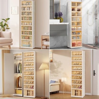 Portable Extra Large Folding Shoe Rack, Shoe Organizer Storage Box for Closet With Magnetic Clear Door, Shoe Storage Cabinet for Living Room, Entryway(9 layers—18 Pairs, Style-B)
