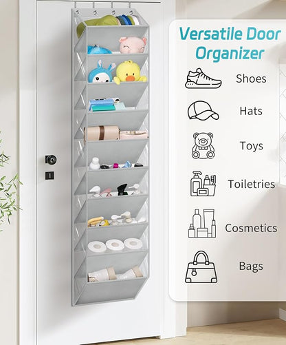 AOODA 10 Tier Clear Over the Door Shoe Organizer Storage, Deep Pockets Large Hanging Shoe Rack for Closet Door, Fit 20 Pairs Shoe Holder Hanger for Boots (Grey)