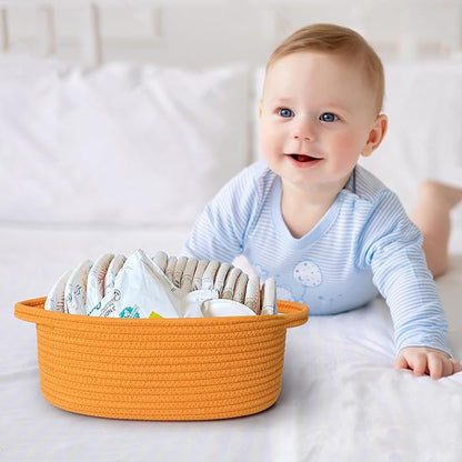 MEGASKET Orange Woven Basket, 13" x 9" x 5" Baskets for Gifts Empty, Cute Cotton Rope Cat Dog Toy Bin Box, Small Woven Bin for Shelves, Orange Room Decor, Nursery Baby Cloth Diaper Storage Organizer