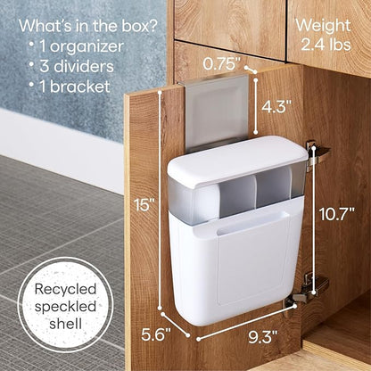 YouCopia DoorStash Toiletry Organizer, Hanging Bathroom Cabinet Door Organizer with 3 Adjustable Compartments and Covered Lid for Accessory Organization