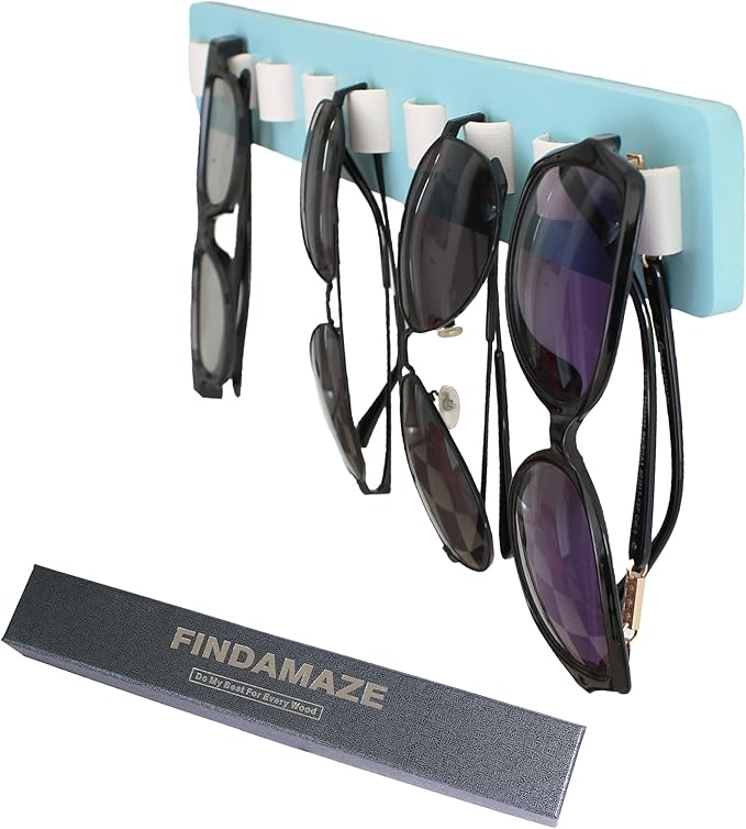 Sunglasses Organizer Wall Mounted Wood Sunglass Holder for Home Glasses Holder/Sunglasses Rack,Home Decor (Lake Blue-1pcs-long)