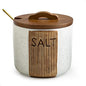 Salt Container for Countertop, Ceramic Salt Cellar with Lid and Spoons, 10 OZ Salt Bowl Holder for Mother's Day, White