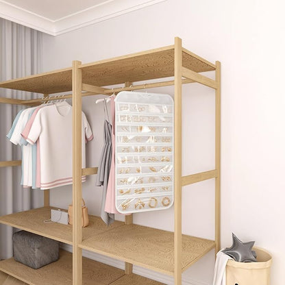 2-Pack Hanging Jewelry Organizer 80-Pocket Dual-sided Jewelry Storage for Jewelry Earring Necklace Bracelet Ring Storage Travel Holder, White