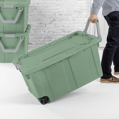 40-gallon plastic storage boxes with snap-on lids and handles, light green, 2-pack
