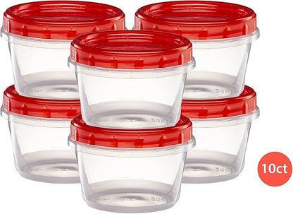 ELEGANT DISPOSABLES (16 Ounce 10 Pack) Twist cap Containers Clear Bottom With Red Top Screw on Lids Twist Top Food Storage Freezer Containers