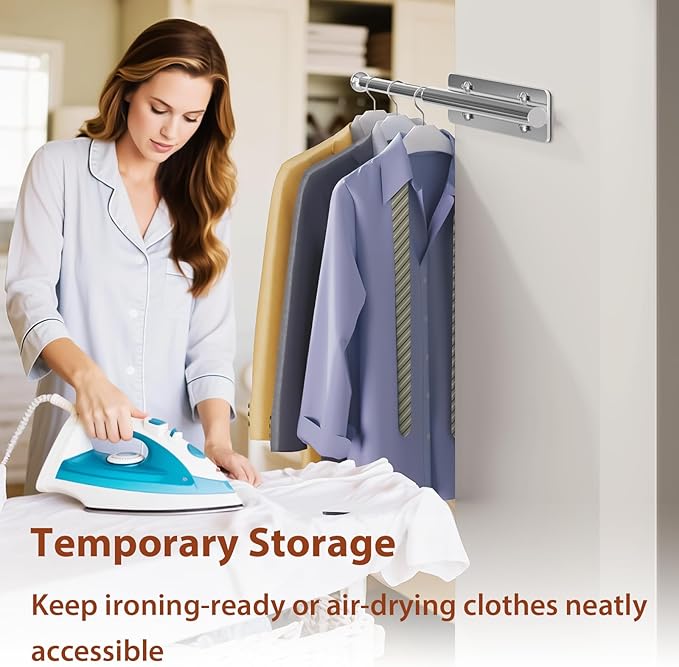 12-23 Inch Valet Rod for Closets Pull Out,Retractable Closet Valet Rod Slide Out,Heavy Duty Valet Rod for Closet Space, Laundry Room, RV, Wardrobes (Silver)