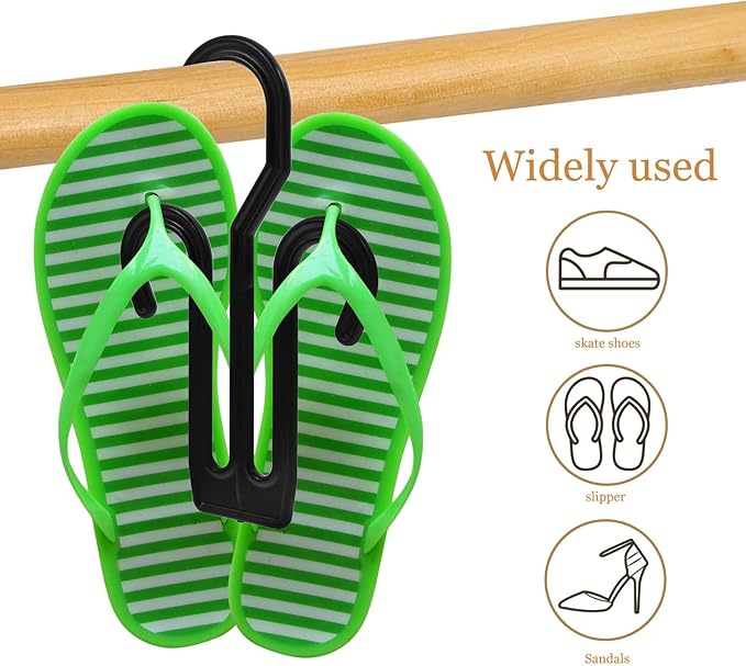 Ciieeo 20pcs Black Plastic Shoe Hooks for Hanging Sandals and Slippers, Shoe Drying Rack Hangers for Home and Retail Storage Organizer