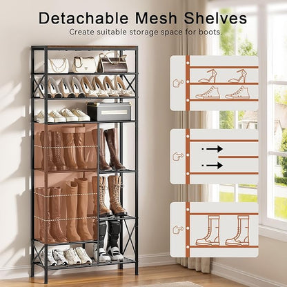 10-Tier Shoe Rack, Shoe Storage Organizer with Boots Storage, Large Capacity Shoe Shelf Holds 27-30 Pairs of Shoes, Durable and Stable, for Entryway, Closet, Hallway, Dorm Room, Rustic Brown