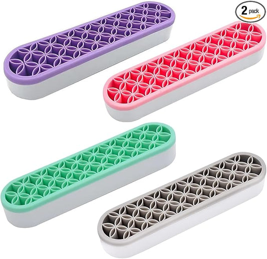4 PCS Multi-Purpose Cosmetic Storage Box, Desktop Organizers Silicone Make Up Brush Storage Stand, Desktop Storage Box for Eyeliner Pencil, Painting Brush (Green/Pink/Grey/Purple)