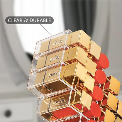 Lipstick Organizer, 28 Slots Acrylic Lip Holder, Stackable Lip Gloss Organizer, Fish Lipstick Tower Holder Storage for Cosmetic Bathroom Vanity Countertop Display (28 Slots)