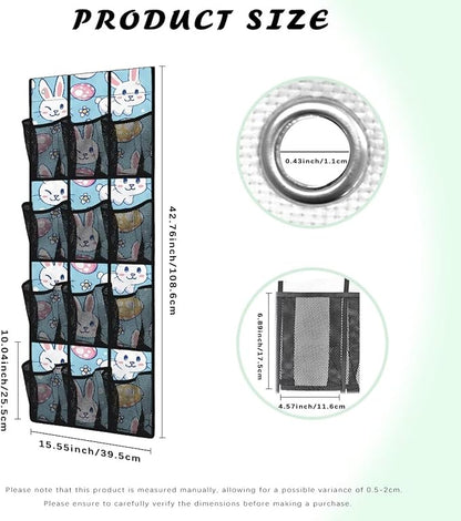 Easter Bunny Egg Over the Door Shoe Organizer,12 Breathable Mesh Pockets,Space Saving Hanging Storage Holder,Closet Rack Hanger Hangs on Closets for Shoes,Accessories,Home Essentials