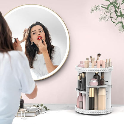 Rotating Makeup Organizer, 360° Spinning Skincare Organizers, Adjustable Layer Cosmetic Storage Lazy Susan Makeup Organizers for Dresser Bathroom, Medium, White
