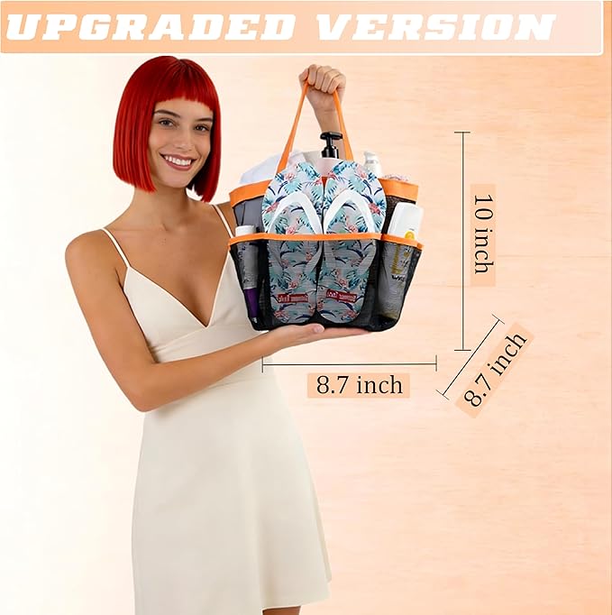 Attmu Mesh Shower Caddy Portable for College Dorm Room Camping Essentials, Shower Caddy Dorm with 9-Pockets, Large Capacity Hanging Basket Bathroom Bag for Toiletry, Swimming, Gym, Camp, Beach