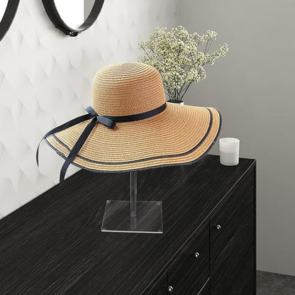 Acrylic Hat Stand and Wig Display Rack, 2pcs 17" Clear Hat Stands for Display, Adjustable Height Hat Holder, Square Barbell Base Display, Hat Rack Stand for Display Jewelry Watch Helmets