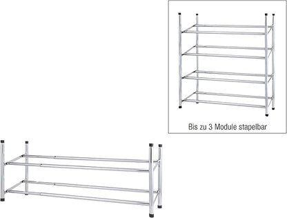 Axentia Chromed Metal 2 Tier Shoe Rack - Stackable Telescopic Shoe Rack for Organising 6 to 12 Pairs, Extendable from 62-115 cm